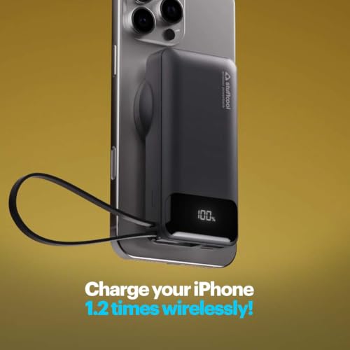 Stuffcool Nemo 10000mAh Compact Magnetic Wireless Charging Power Bank up to 15W for iPhone 20W Built-in Type-C Cable 22.5W USB-A Fast Charging Digital Display BIS CE RoHS Made in India