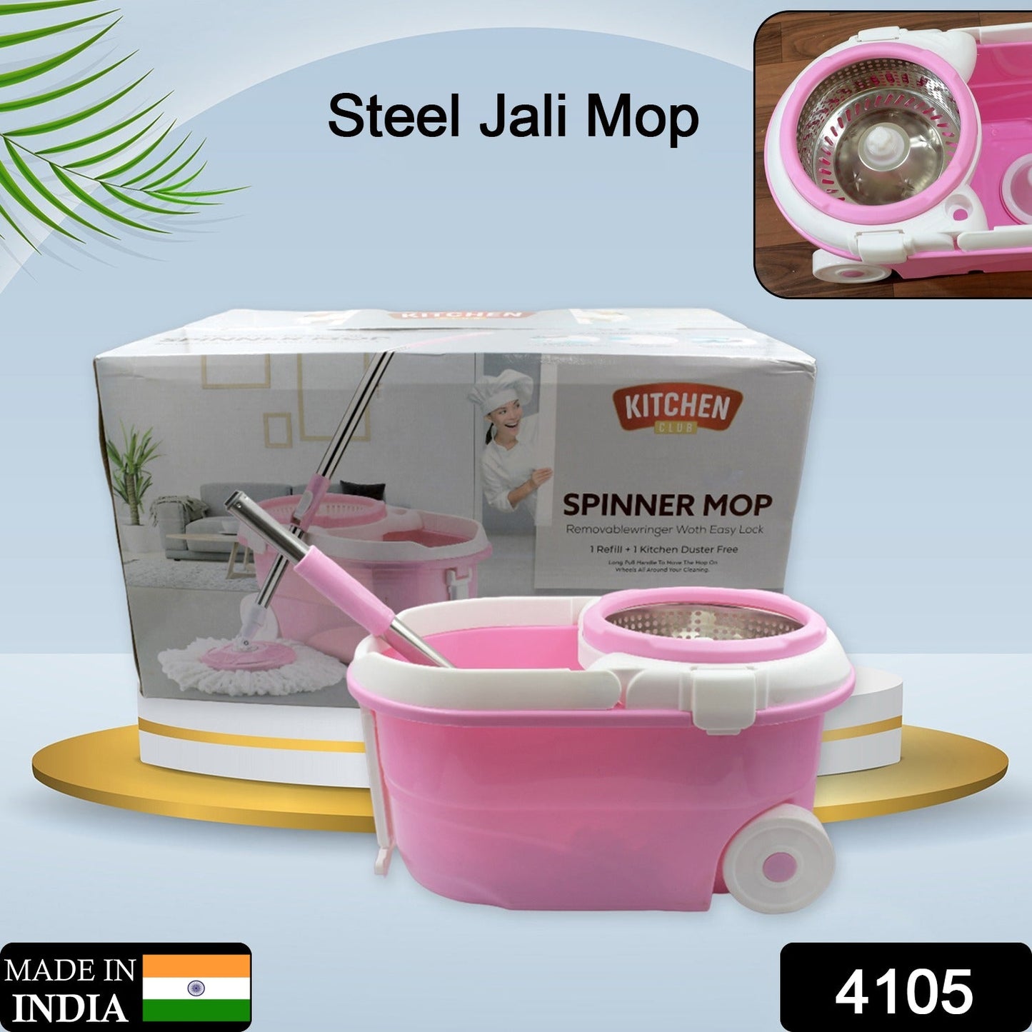 Spin Mop with Bucket for Floor Cleaning - Magic Mop Set with Steel Spin, Mop Stick, and Bucket for Home & Office - Springkart 
