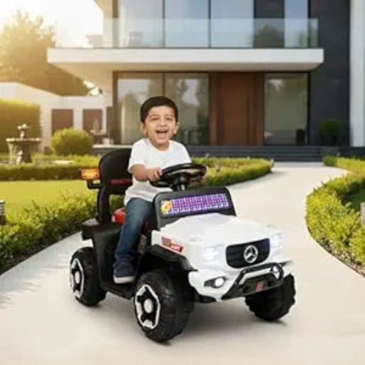 Toyzone Impex Pvt Ltd Posh Electric Car Ride On Jeep(Without Remote)- White|Rechargeable Car 6V & 6.5Ah Battery|Music Player With Bluetoooth & USB |6 Month Battery Warranty|Make In India|Kids 2+ Years
