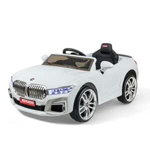 MEKASHI Electric Ride on Car for Kids, Parental Remote, 12V Rechargeable Battery, 3 Speed, LED Lights, Music, Bluetooth, 1 to 7 Years, Swing Function, Long Wheelbase, ISI Mark, MKS003-White