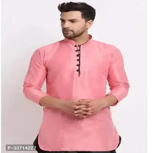 Reliable Silk Blend Solid Short Kurta For Men