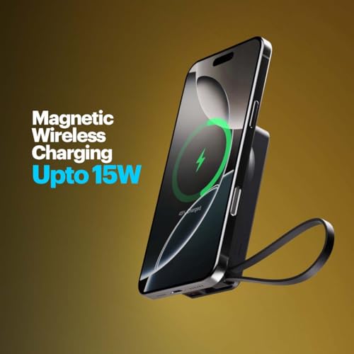 Stuffcool Nemo 10000mAh Compact Magnetic Wireless Charging Power Bank up to 15W for iPhone 20W Built-in Type-C Cable 22.5W USB-A Fast Charging Digital Display BIS CE RoHS Made in India