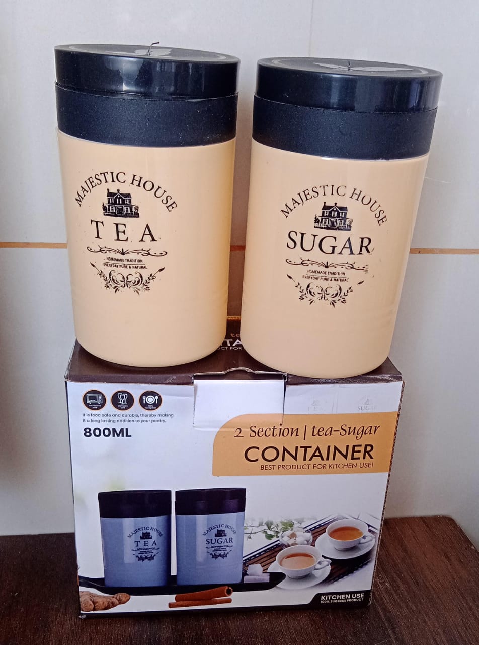 Accurate Seal Tea Sugar Coffee Container, Plastic Damru Shaped Tea, Coffee, Sugar Canisters Jar, New Airtight Food Seal Containers for Salt, Dry Fruit, Grocery 2 Section (800 ML Approx) - Springkart 