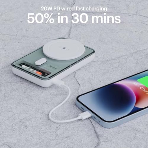 Stuffcool Lucid Plus 15W, 10000mAh Magnetic Wireless Powerbank with Stand for AirPods Pro, iPhone 12/13/14/15/16, Flagship Android and 20W Fast Wired Charging