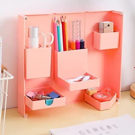 Multi-Purpose Pen Holder, Foldable Magnetic Kawaii Desk Pen Holder Pencil Makeup Storage Box Desktop Organizer Stand Case School Office Stationery - Springkart 