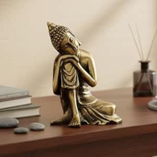 Buddha Showpiece for Home Decor | Brass Resting Buddha Statue for Living Room, Office Table | Tibetan Decorative Items, Antique Idol & Figurine for Room Decor | Housewarming Gifts
