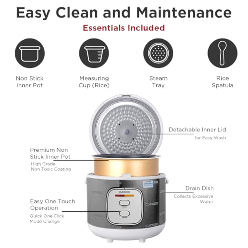 CUCKOO Electric Rice Cooker | 10 Cups 1.2 Kg Uncooked Rice Capacity Serves 2-10 People | 700 Watt | Nonstick Pot | 8 Hour Keep Warm Function | 1 Year Warranty (Rice Cooker (2-10 People))