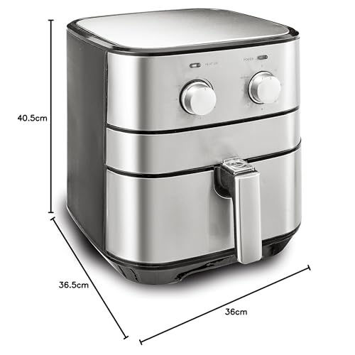 AMERICAN MICRONIC® 6.5 L Air Fryer for Home | 1700W Rapid Air Technology | Removable Basket | 60-Min Timer | Fry, Grill, Roast & Bake | Free Recipe Book | AMI-AFM-65LDx (Black & Steel)