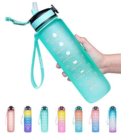 Motivational Fitness Sports Water Bottle with Time Marker, Sipper Straw, 300ML - Springkart 