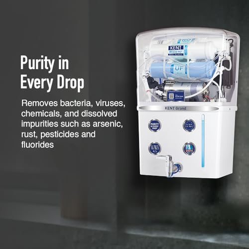 KENT Grand RO Water Purifier | Advanced RO Tech for Sabse Shudh Paani | RO+UF+TDS Control + UV LED Tank | 8L | 20LPH Flow | Ideal for Borewell/Tanker/Municipal Water | Largest Service Network : Amazon.in: Home & Kitchen