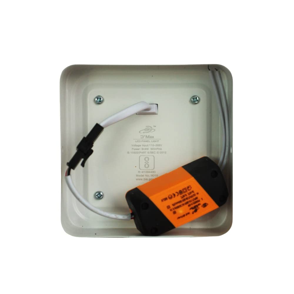 D'Mak 6 Watt Square Surface Dual LED Panel Light White and Pgb Lamp Downlight AC 100-265V Lights with IC Driver Energy Super Saver (Pink, Green, Blue, 6 W)