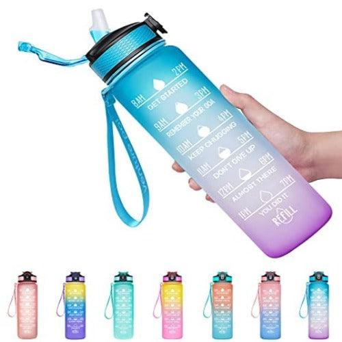 Motivational Fitness Sports Water Bottle with Time Marker, Sipper Straw, 300ML - Springkart 