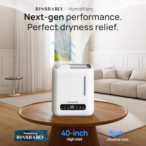 BINSBARRY Smart Ultrasonic Humidifier and Aroma Difuser, 4L Cool Mist Humidifiers for Home & Bedroom, Top Filling, 360° Nozzle and Auto Shut-Off with Timer, LED Display, Remote Control (White) : Amazon.in: Home & Kitchen