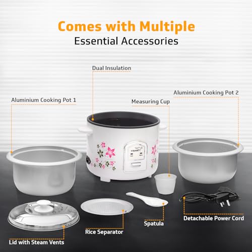 V-Guard VRC 1.8-Litre Electric Rice Cooker with 700 W Power, 2 Pots, Spatula, Rice Separator 5-Yr Heating Plate & 2-Yr Product Coverage Automatic Cooking with Double-Layered Body & Cool Touch Handles. Online at Low Prices in India - Amazon.in