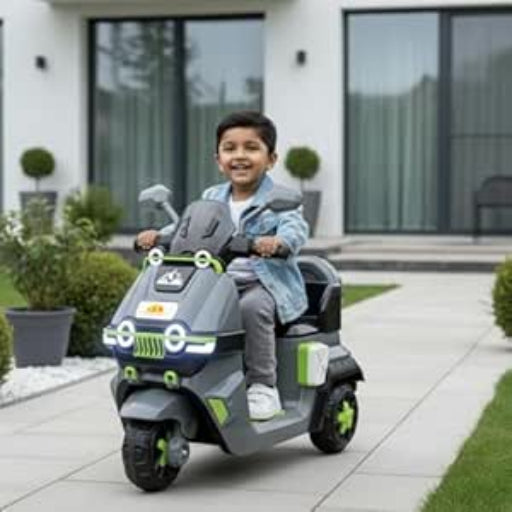 Toyzone Himalayan Electric Scooty - Grey | Rechargeable Scooty 6V | Powered by 6.5 ah Battery | Music Player with Bluetoooth & USB | 6 Month Warranty on Battery | Make in India | for Kids 2+ Years