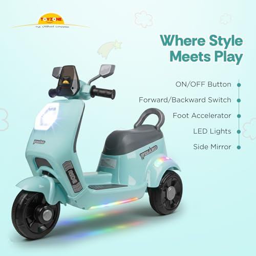 Toyzone Wizard Electric Scooty | Rechargeable Scooty 6V | Powered by 6.5 ah Battery | Music Player with Bluetoooth & USB | 6 Month Warranty on Battery | Make in India | for Kids 2+ Years (Blue)