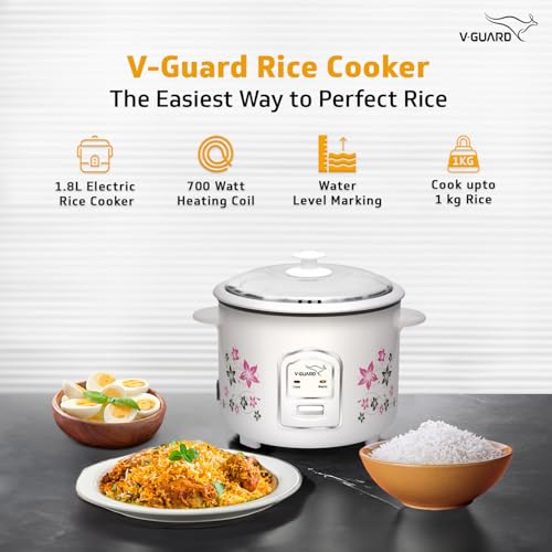 V-Guard VRC 1.8-Litre Electric Rice Cooker with 700 W Power, 2 Pots, Spatula, Rice Separator 5-Yr Heating Plate & 2-Yr Product Coverage Automatic Cooking with Double-Layered Body & Cool Touch Handles. Online at Low Prices in India - Amazon.in