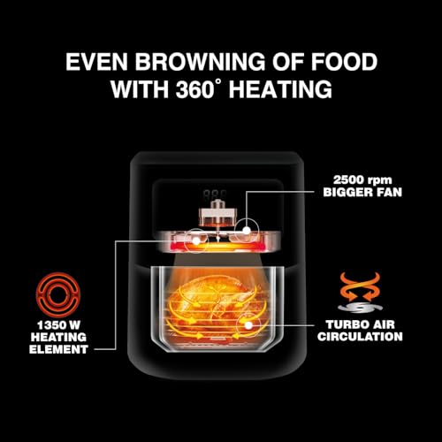 USHA Ichef Smart Air Fryer 4.5L,10 In 1 Functions10 Preset Menu|Digital Display&Touch Panel|Transparent Window|Illuminated Chamber|Turbo Air Circulation|Oil Free Cooking|Auto Pause/Start(Black),1350W :  Home & Kitchen