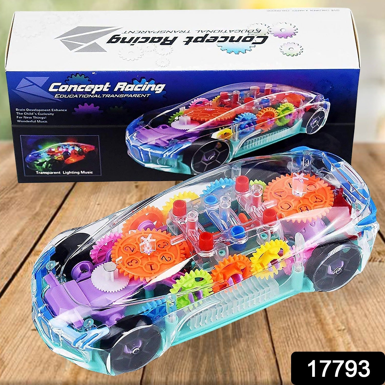 Automatic 360 Degree Rotating Transparent Gear Concept Car with Musical and 3D Flashing Lights Toy for Kids Boys & Girls (Multicolor / Battery Not Included) - Springkart 