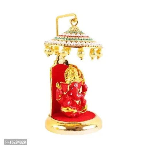 Gold plate Ganesh Idol Statue for Car Dashboard with Umbrella Office Table study Table Showpices