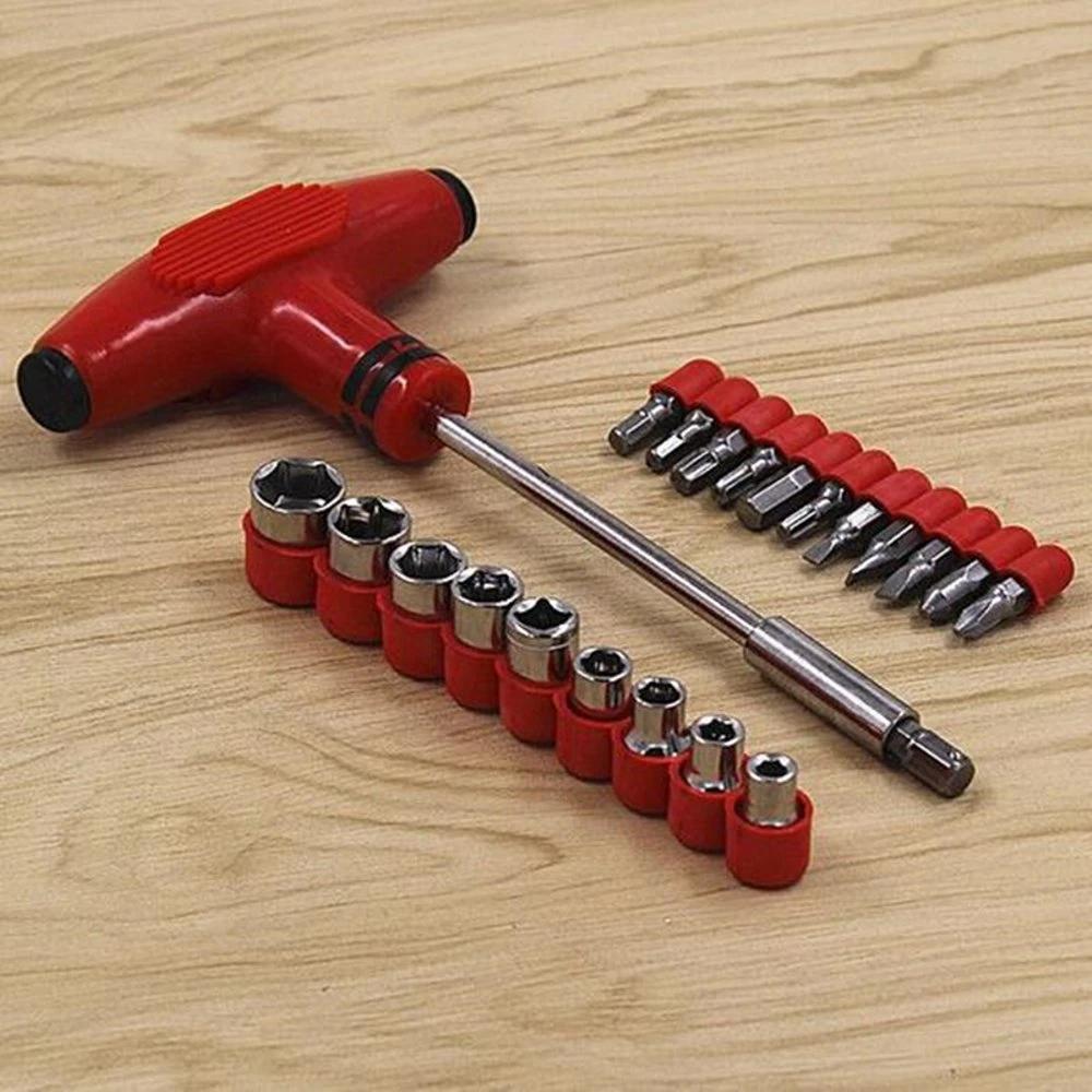24pcs T Shape Screwdriver Set Batch Head Ratchet Pawl Socket Spanner Hand Tools - Springkart 