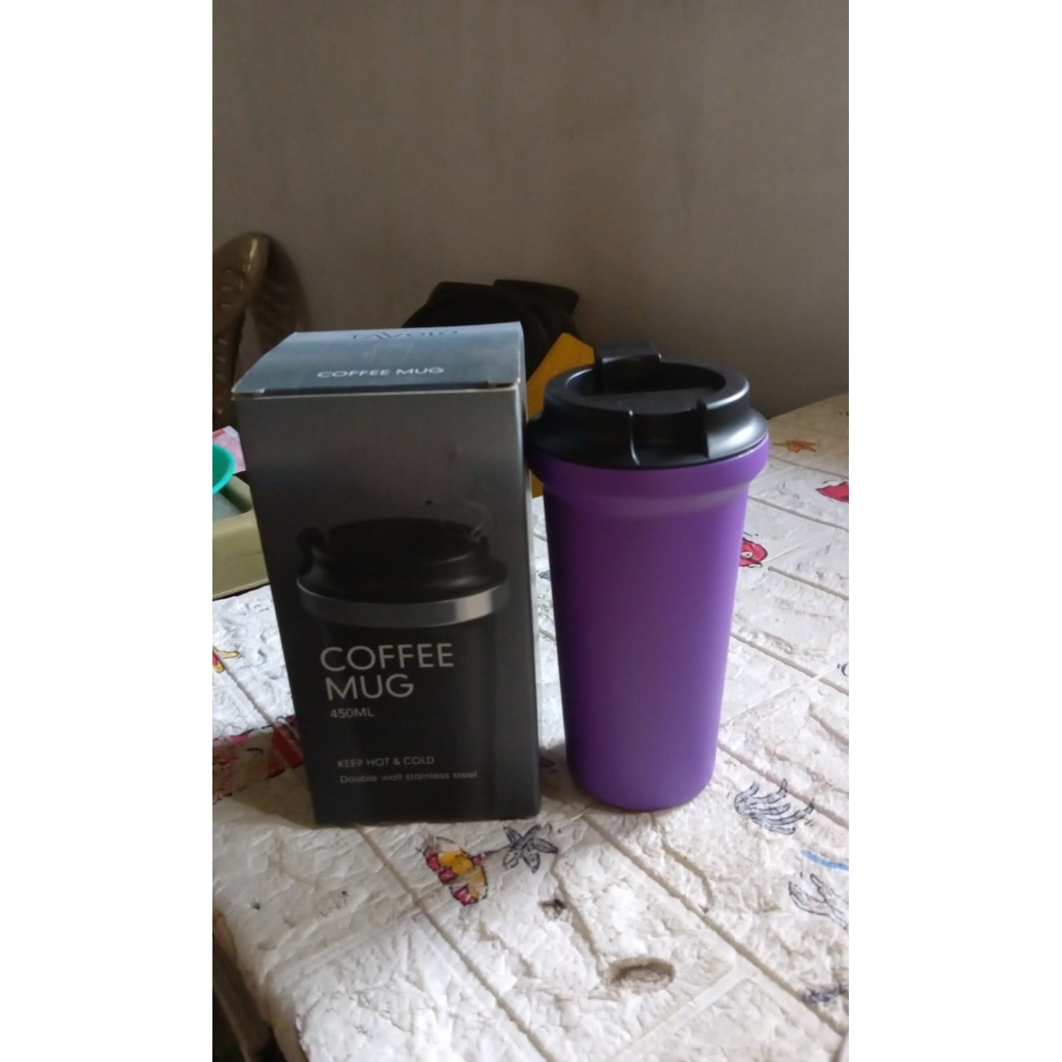 Inside Stainless Steel & Outside Plastic Vacuum Insulated Insulated Coffee Cups Double Walled Travel Mug, Car Coffee Mug with Leak Proof Lid Reusable Thermal Cup for Hot Cold Drinks Coffee, Tea (1 Pc 450ML) - Springkart 