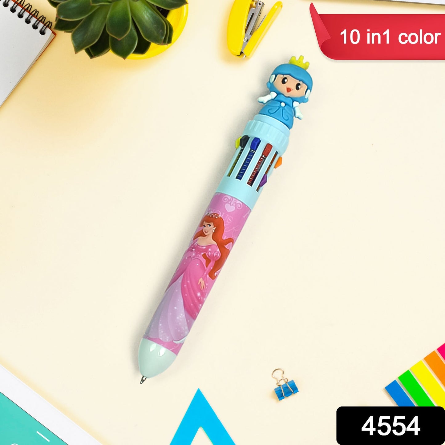 Kids 10-in-1 Color Pens Ballpoint Pen Set for Kids Cartoon Head Writing Pen for School Office Stationary Kit, Teddy Bear (1 Pc) - Springkart 
