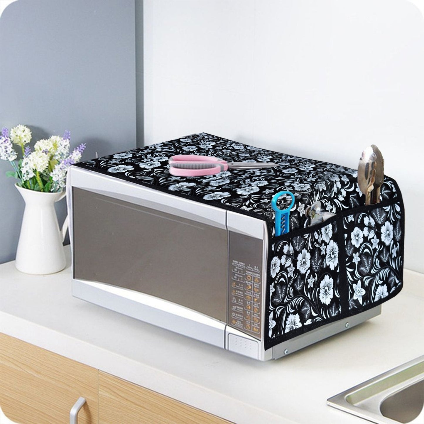 Microwave/Oven Top Cover with 4 Utility Pockets (Mix Design) - Springkart 