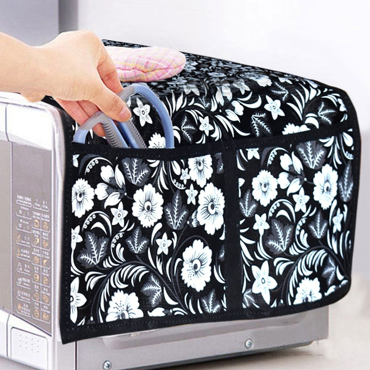 Microwave/Oven Top Cover with 4 Utility Pockets (Mix Design) - Springkart 
