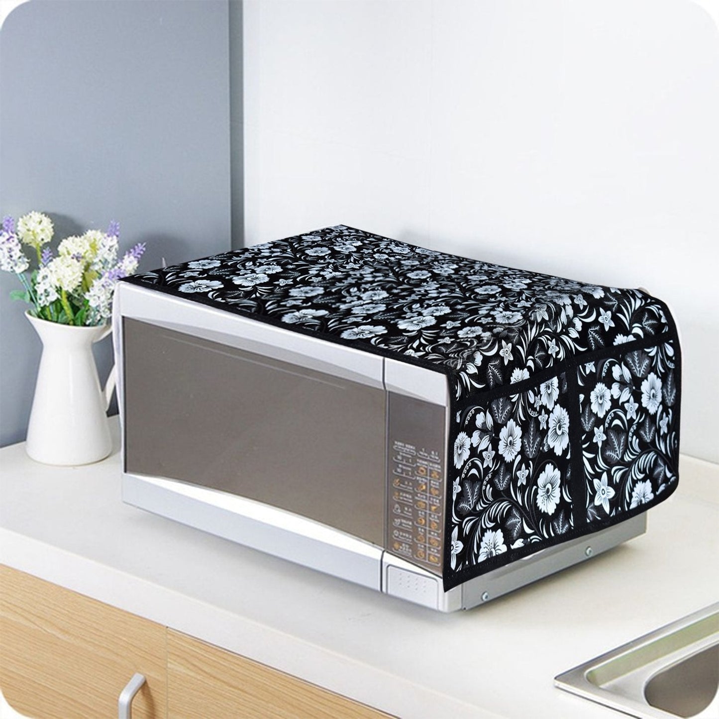 Microwave/Oven Top Cover with 4 Utility Pockets (Mix Design) - Springkart 