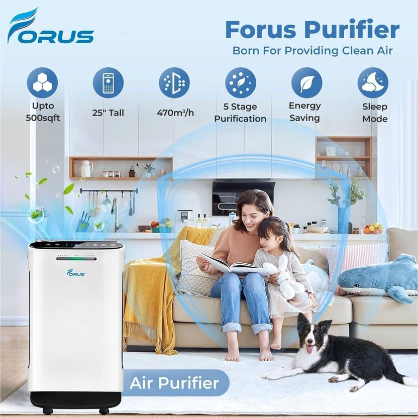 FORUS Smart Air Purifier, 7Y Warranty, H13 HEPA, 500 Sqft, 99.99% Virus & Dust Removal Portable Room Air Purifier  (White)