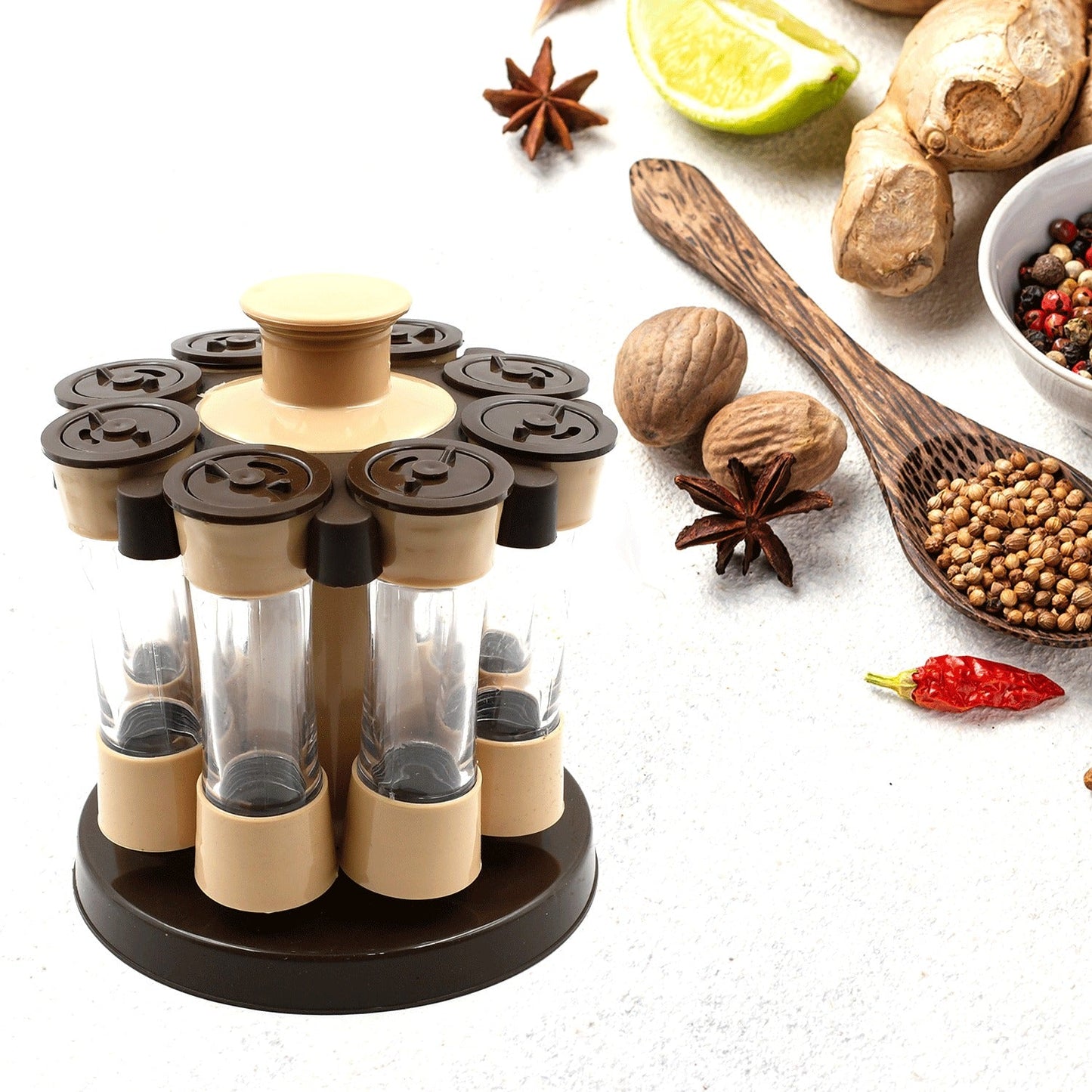 Revolving Spice Rack, 8 Spice jars with 120 ml, Condiment Set - Springkart 