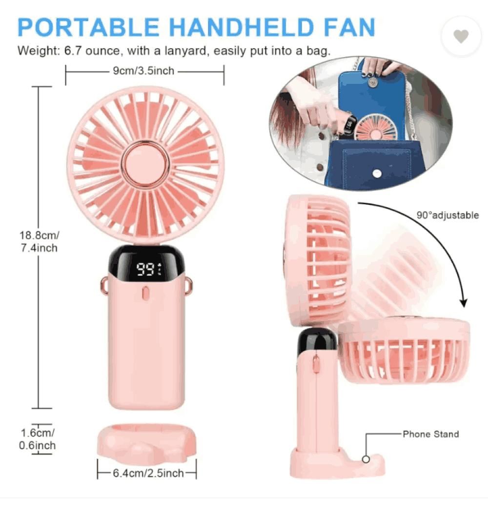 Portable Handheld Fan, Battery Operated Fan with LED Display - Springkart 