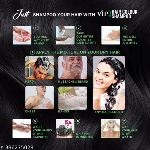 VIP Shampoo Hair Color Black for Men and Women (20 ml Pack of 10) 200ml