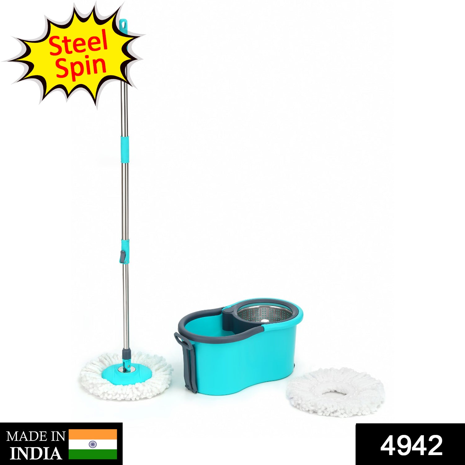 Quick Spin Mop With Steel Spin, Bucket Floor Cleaning, Easy Wheels & Big Bucket, Floor Cleaning Mop with Bucket - Springkart 