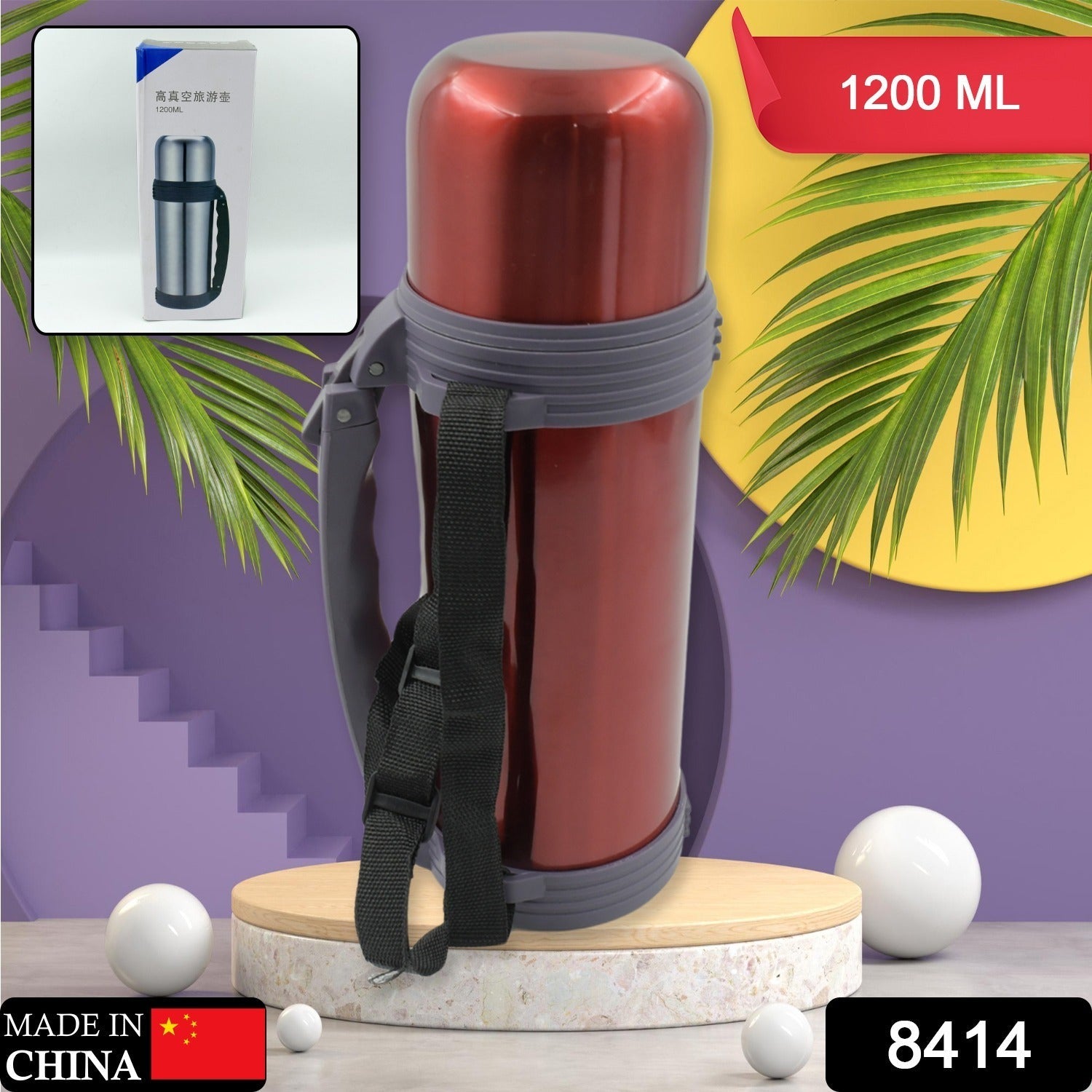 Stainless Steel Insulation Thermos, Double-Wall Vacuum Insulated Water Bottle For Travel, Outdoor Fitness Portable Travel Pot, Camping Coffee, Portable Car, Travel Keep Hot & Cold Large Capacity (1200 ML) - Springkart 