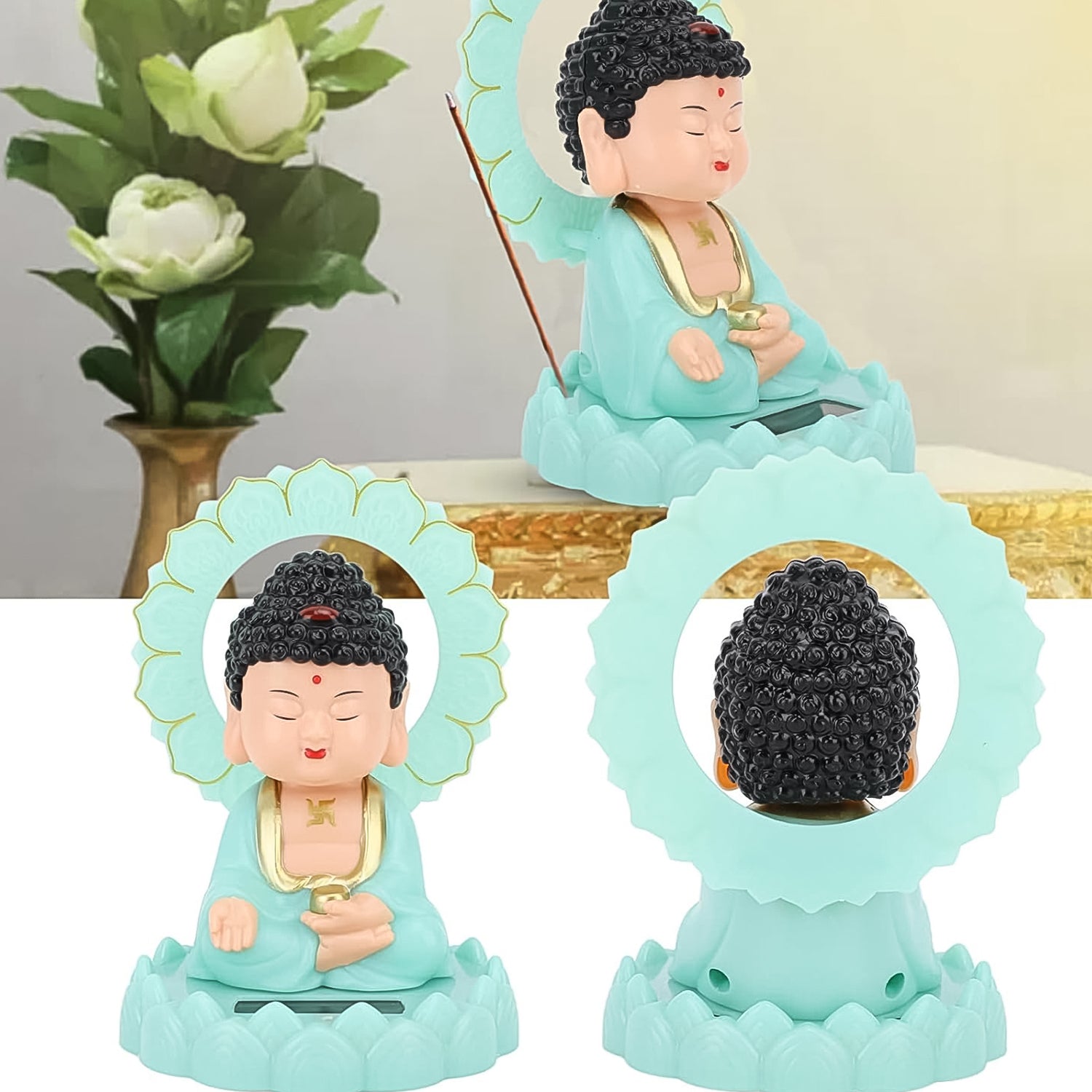 Plastic Solar Powered Moving Head Sitting Action Buddha Statue (1 Pc) - Springkart 