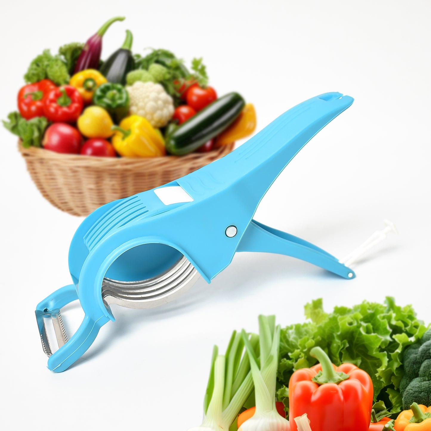 2 In 1 Vegetable Fruit Multi Cutter 5 Blade Vegetable Cutter With Peeler (1 Pc Multicolor) - Springkart 