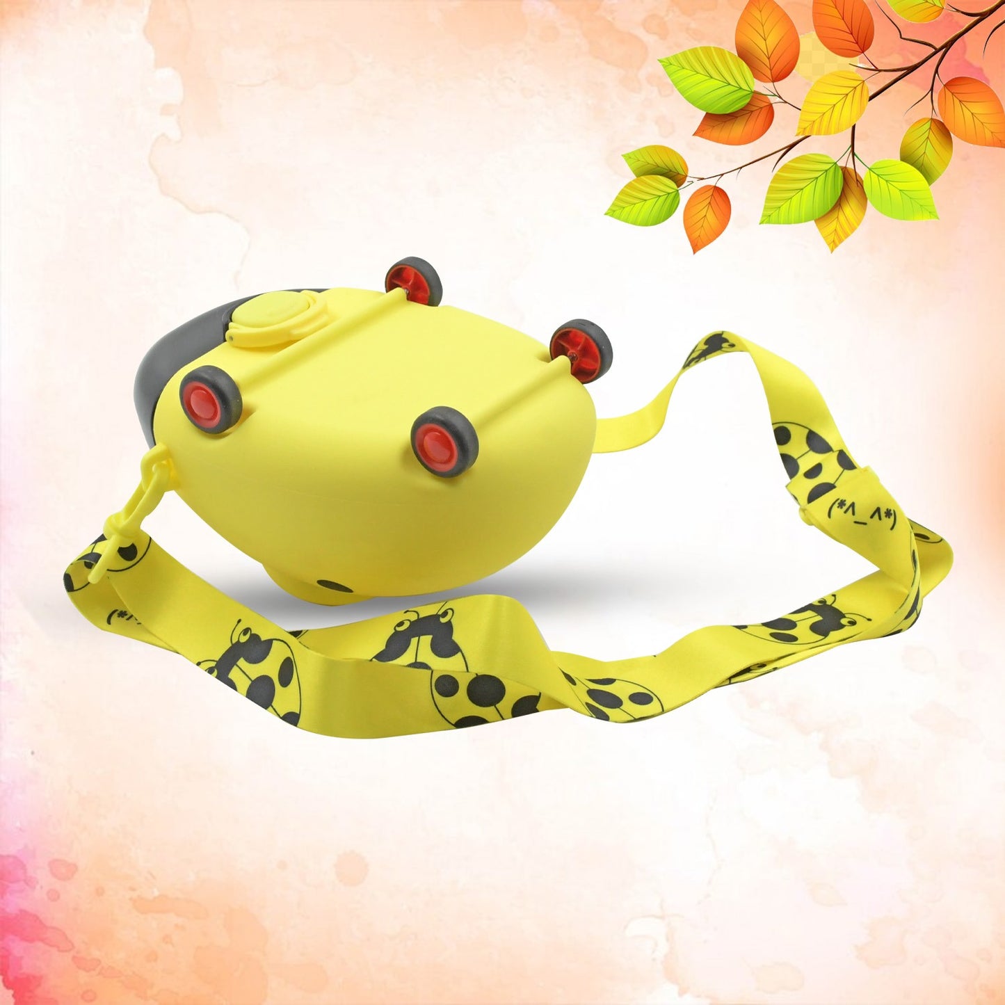8822 Cute Plastic Bug Shape Water Bottle With Adjustable Shoulder Strap 4 Wheel Straw Portable Drinking Cup Water Bottle For Kids Water Bottle Return Gift For Kids Water Bottle With Straw School Kinds Water Bottle (1 Pc) - Springkart 