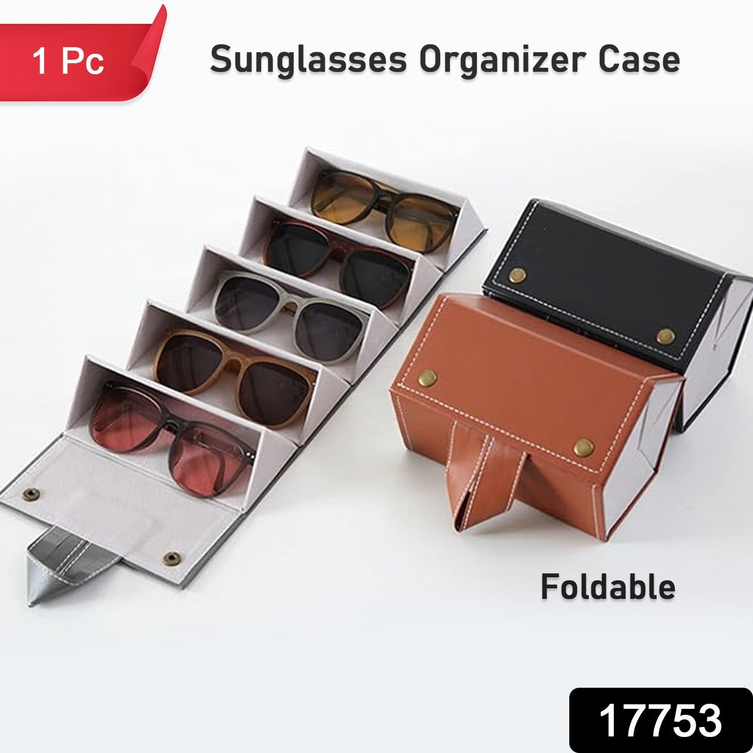 17753 5 Slots Sunglasses Organizer Box Glass Holder Box Spectacle Case Of Sunglasses Specs Case Foldable Travel Glasses Case Storage (1 Pc) - Springkart 