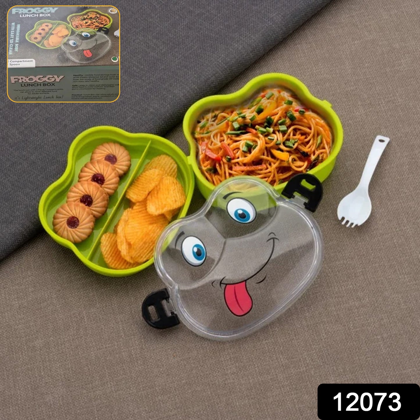 Double Layer Froggy Shape Lunch Box With Spoon (1 Pc Mix Color) - Springkart 