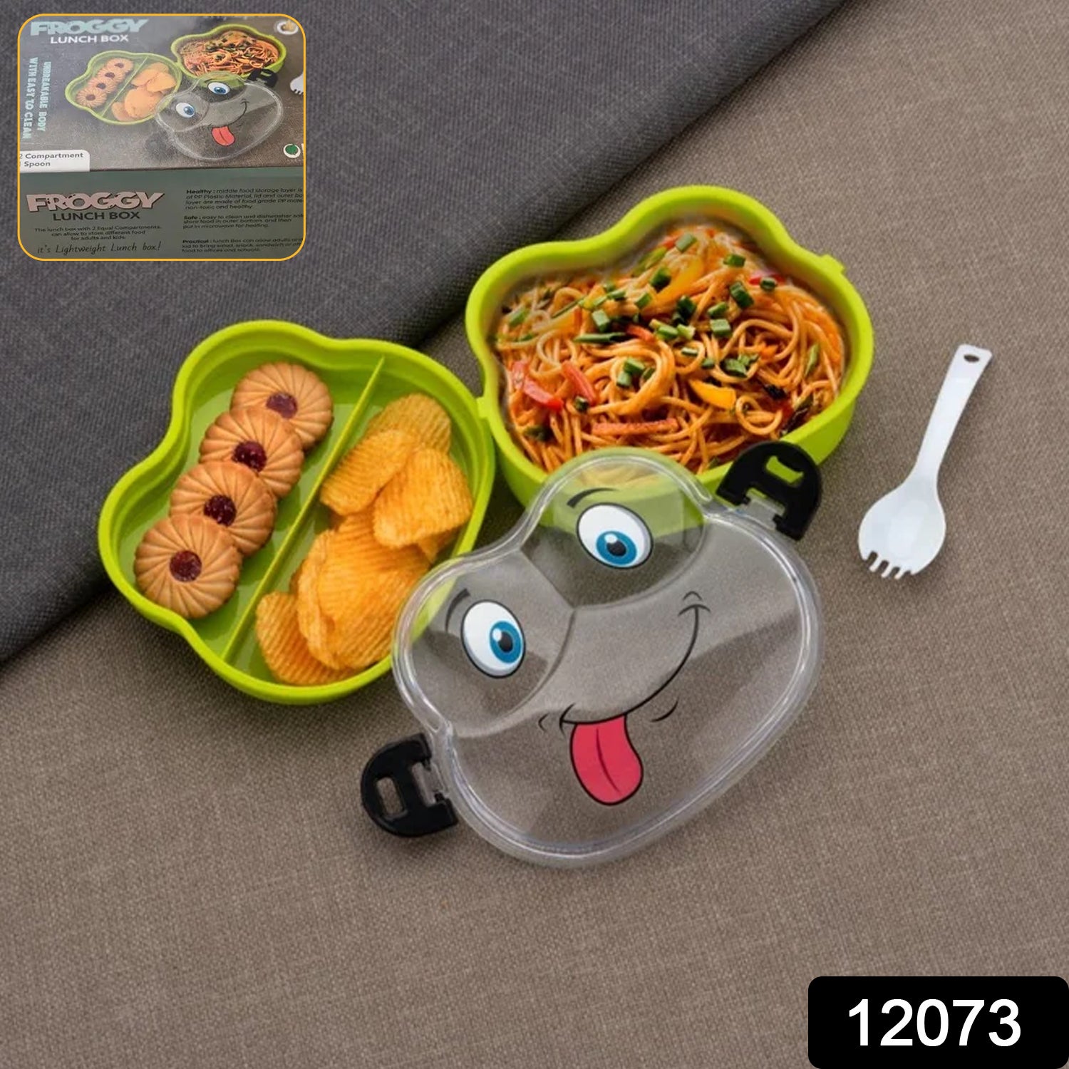 Double Layer Froggy Shape Lunch Box With Spoon (1 Pc Mix Color) - Springkart 