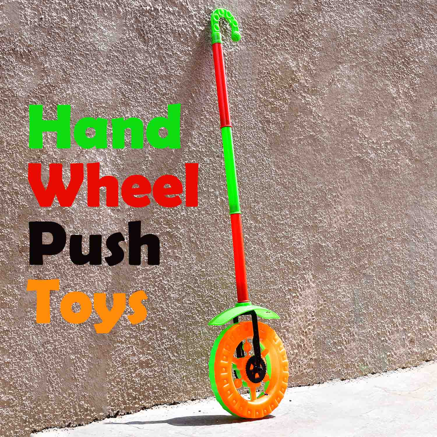 Plastic Single Wheel Push Run toy with handle and two lights on wheel. push toy for Kids. - Springkart 