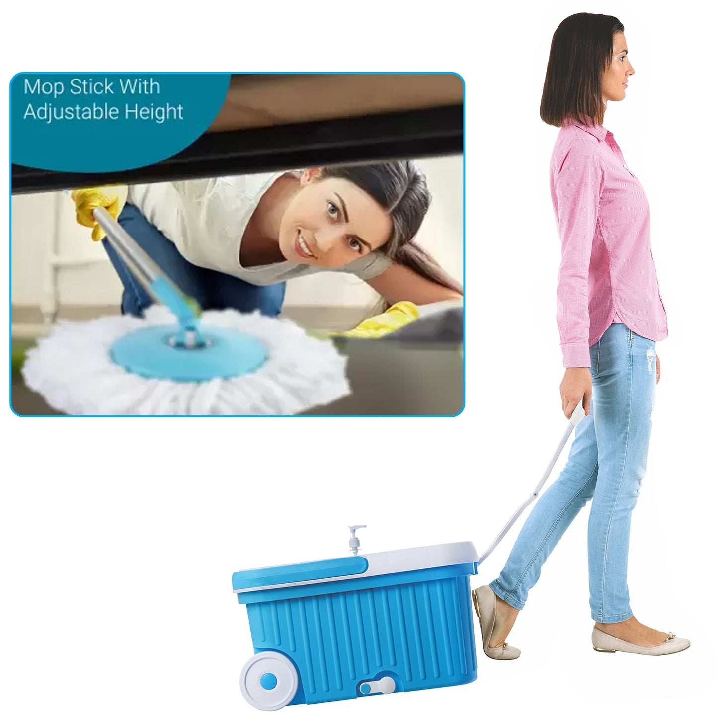 Sporty Plastic Spin Mop with Bigger Wheels and Plastic Auto Fold Handle for 360 Degree Cleaning. - Springkart 