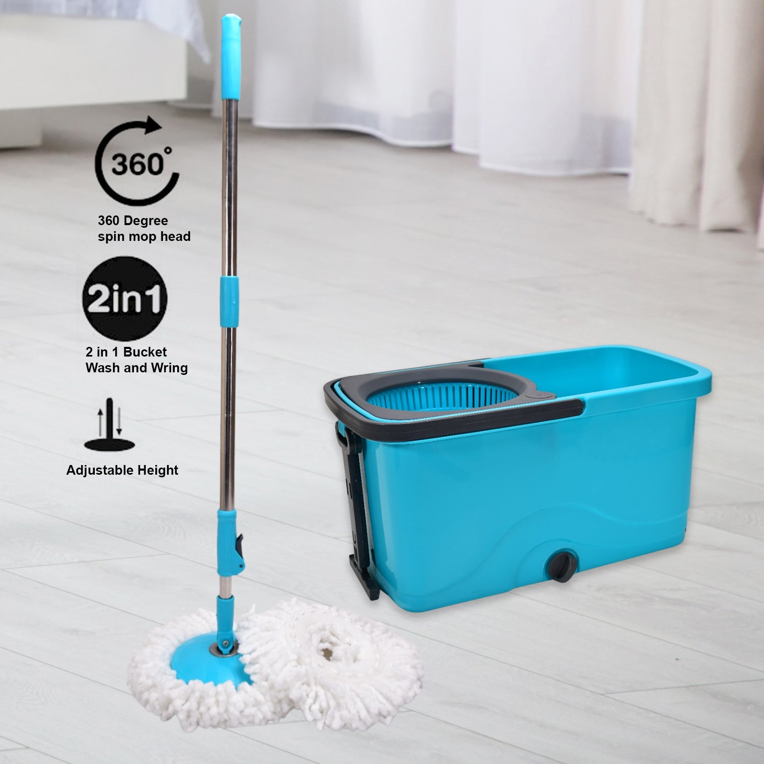 Quick Spin Mop Plastic spin, Bucket Floor Cleaning, Easy Wheels & Big Bucket, Floor Cleaning Mop with Bucket - Springkart 