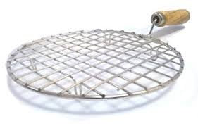 Kitchen Round Stainless Steel Roaster Papad Jali, Barbecue Grill with Wooden Handle - Springkart 