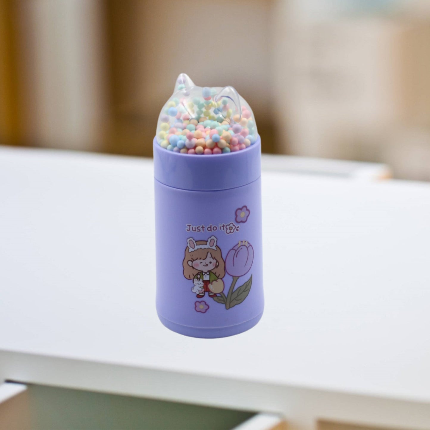 Girl Glass Water Bottle for School with Kid Sparkle Strap Cat Lid Sequins Glitter Glass Cup Birthday Gift Children 350ml (MOQ :- 75 pc) - Springkart 