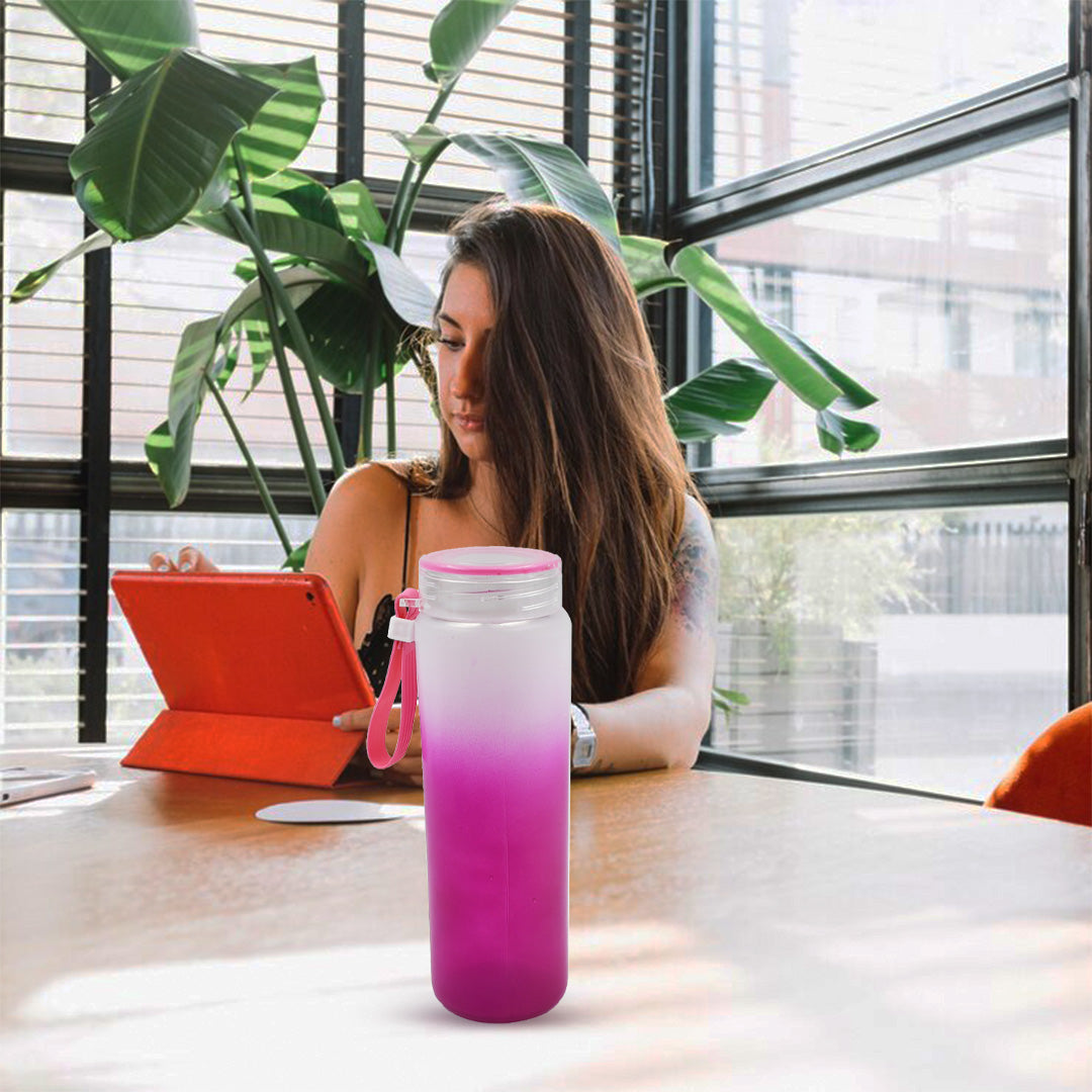 Motivational Glass Water Bottle Colorful potable Water Glass Bottle With Rubber Band, Daily Intake Hourly Water Bottle to Ensure You Drink Enough Water Throughout The Day Reusable Cycling Gym, Workout Fitness Bottle (350 ML) - Springkart 