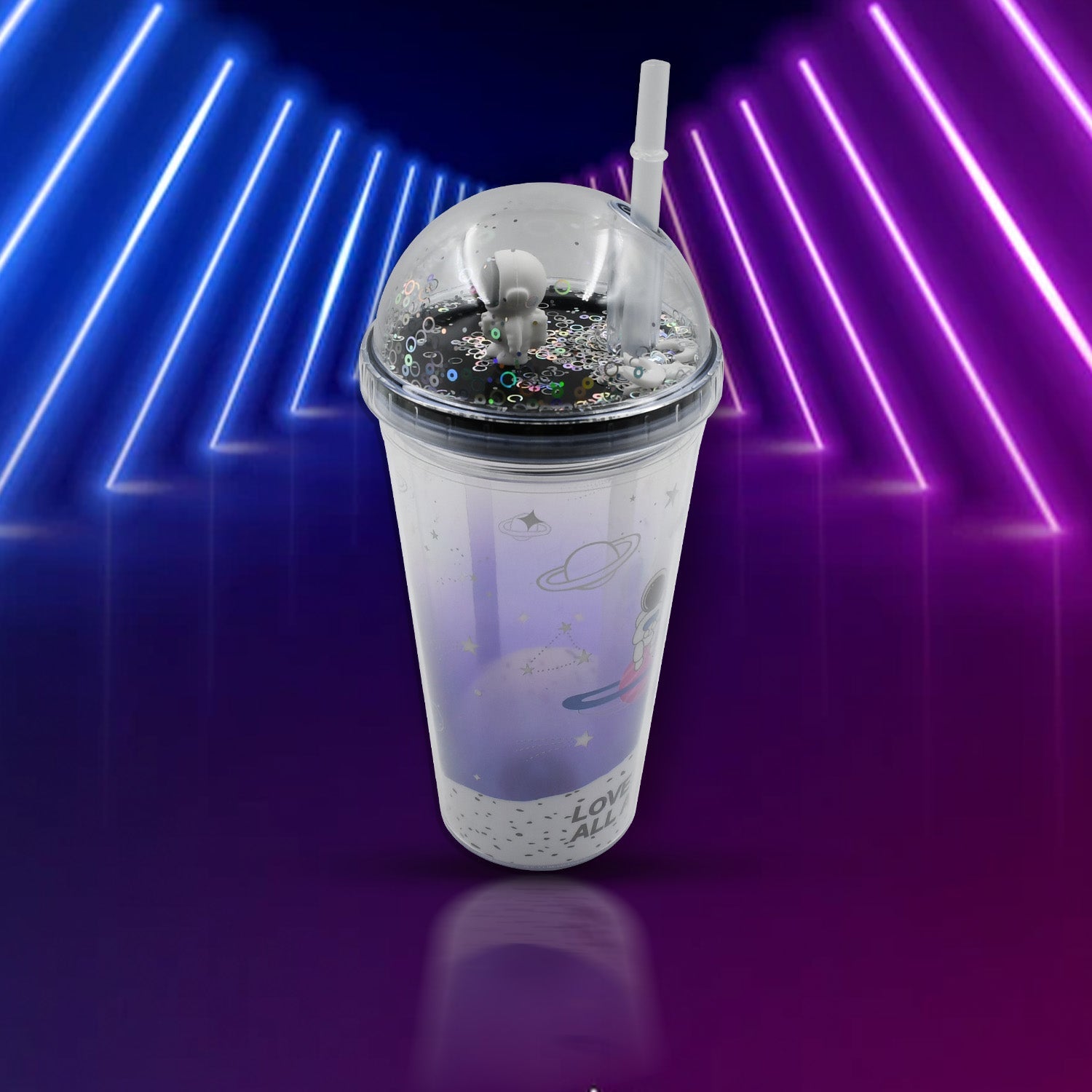 LED Glow Light, Design Printed Insulated Double Wall Plastic Tumbler Cups With Straws 13oz Theming Astronaut in Space Travel Tumbler Freezer Mug Drinking Cups for Boys and Girls School/Tuition/Gym/ Picnic (Pack Of 1) - Springkart 
