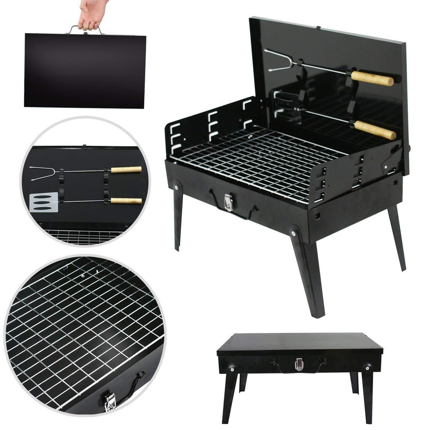 Stainless Steel Briefcase Style Barbecue Grill Toaster (Medium, Black) - Springkart 